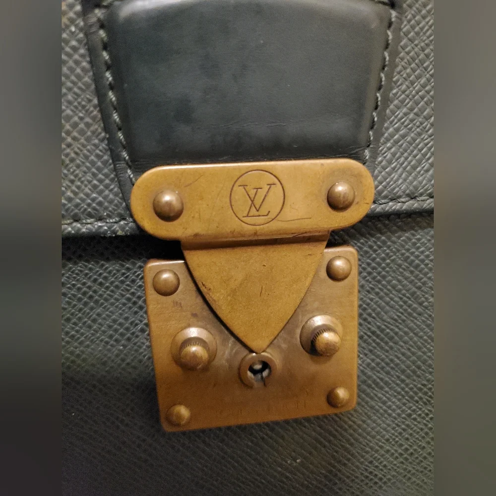 Authentic Louis Vuitton dark green taiga leather briefcase
